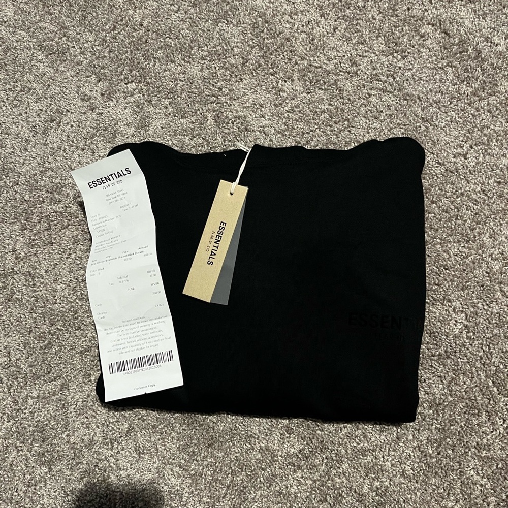 Fear of God Essentials hoodie black with receipt